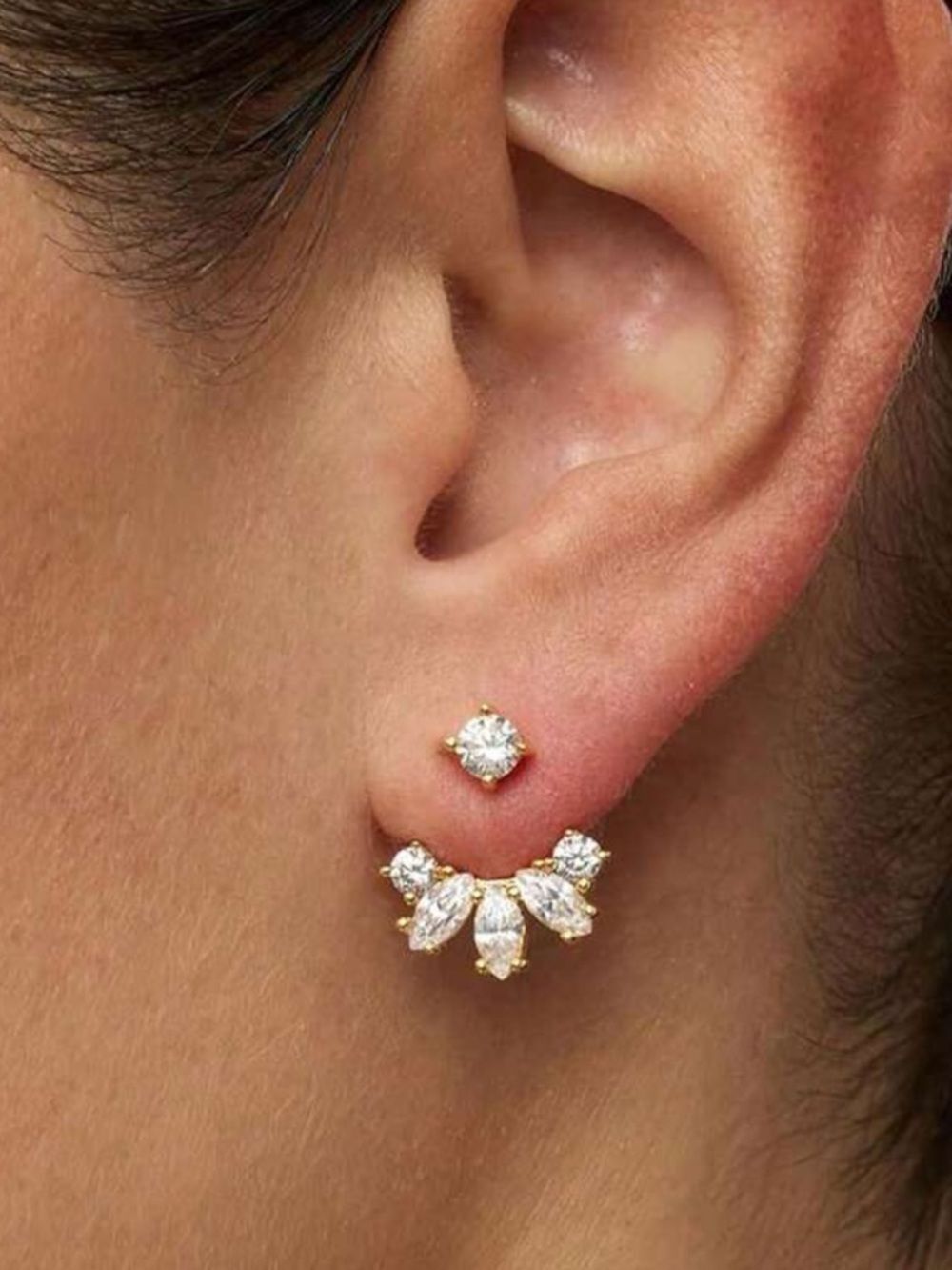 Dainty Gold and Clear Crystal Ear Jacket Earrings - Women Jewelry R 510